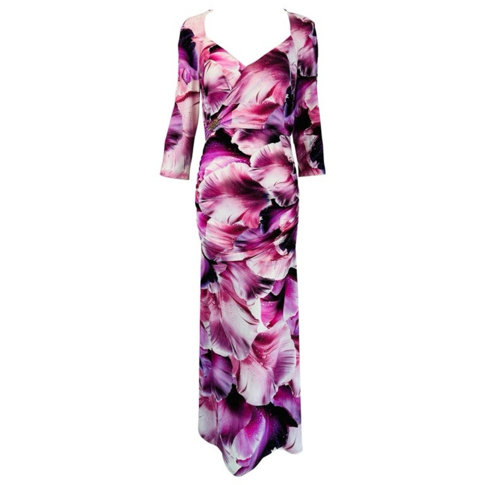 Roberto Cavalli Pink Purple Floral Maxi Dress